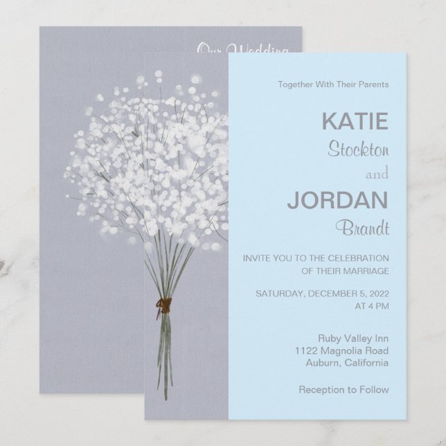 Simple Blommigt Bouquet-bröllopsinbjudan Inbjudningar (Fram/baksida)