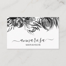 *~ Simple Blommigt Watercolor Elegant Black Flower Visitkort