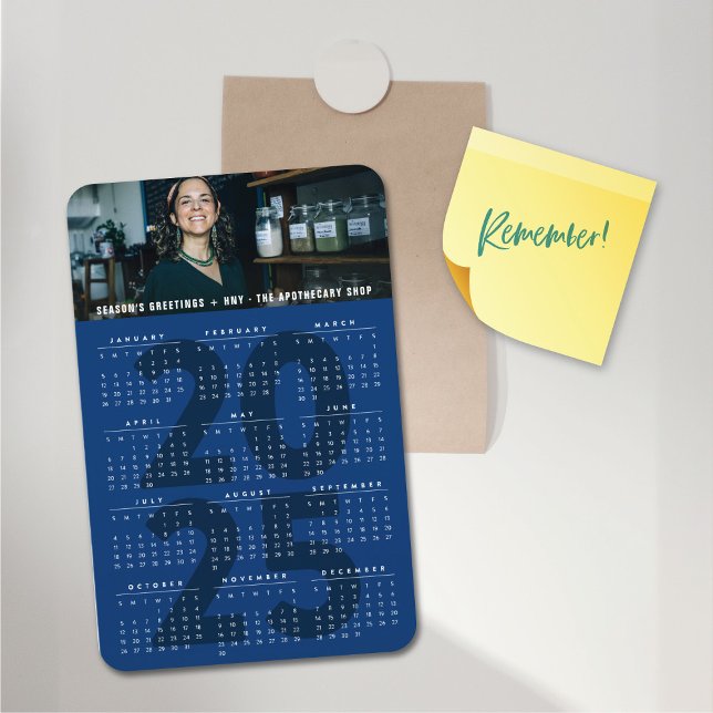 Simple Blue 2025 Calendar Minimalist Helgdag Photo Magnet (Modern Navy Blue 2025 Calendar Simple Holiday Photo Flexible Magnet @ fat_fa_tin)