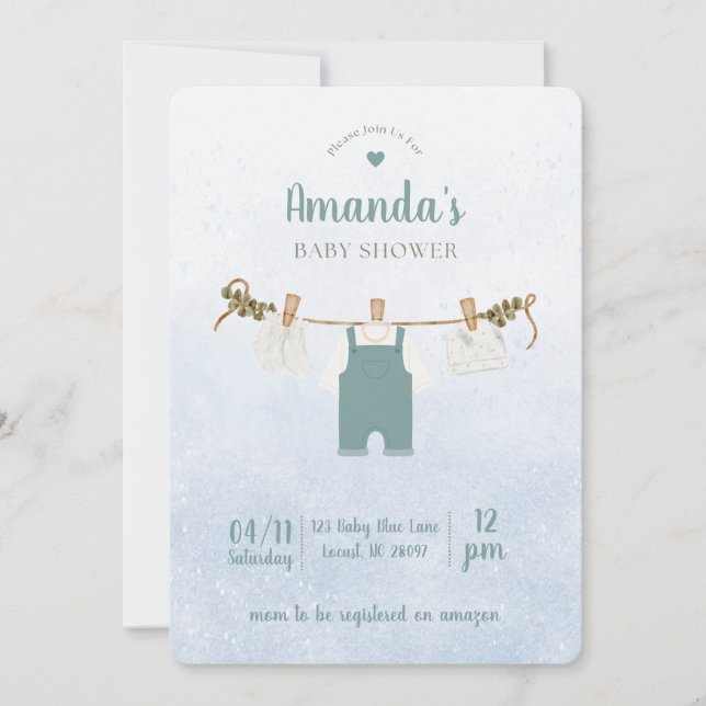 Simple Blue Baby Boy Shower Invitation Inbjudningar (Framsida)