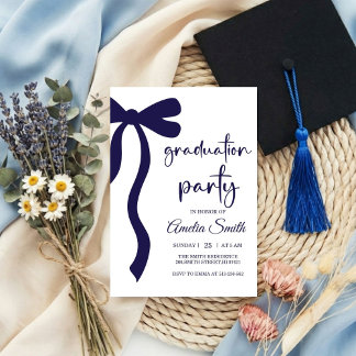 Simple  Blue Bow graduation party invitation Inbjudningar