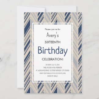 Simple Blue Chevron Birthday Inbjudningar