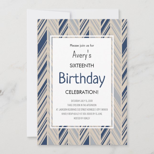 Simple Blue Chevron Birthday Inbjudningar (Framsida)