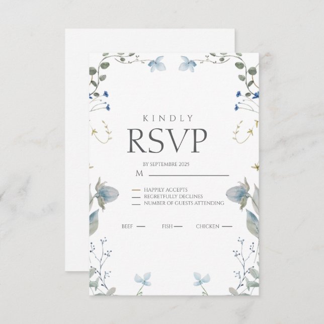 Simple Blue Floral RSVP Card OSA Kort (Fram/baksida)
