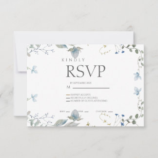 Simple Blue Floral RSVP Card OSA Kort