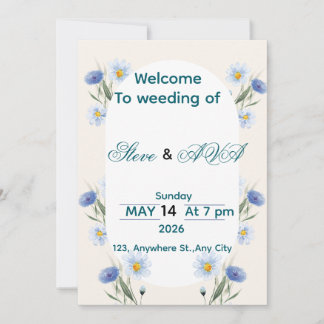 Simple Blue Floral Wedding Invitation Inbjudningar