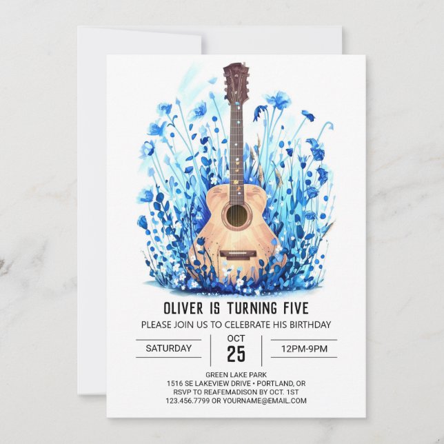 Simple Blue Guitar Boy Birthday Inbjudningar (Framsida)