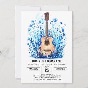 Simple Blue Guitar Boy Birthday Inbjudningar