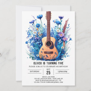 Simple Blue Guitar Boy Birthday Inbjudningar