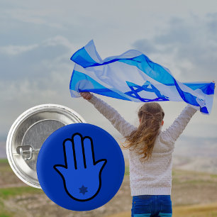Simple Blue Jewish Hamsa med David Star Knapp