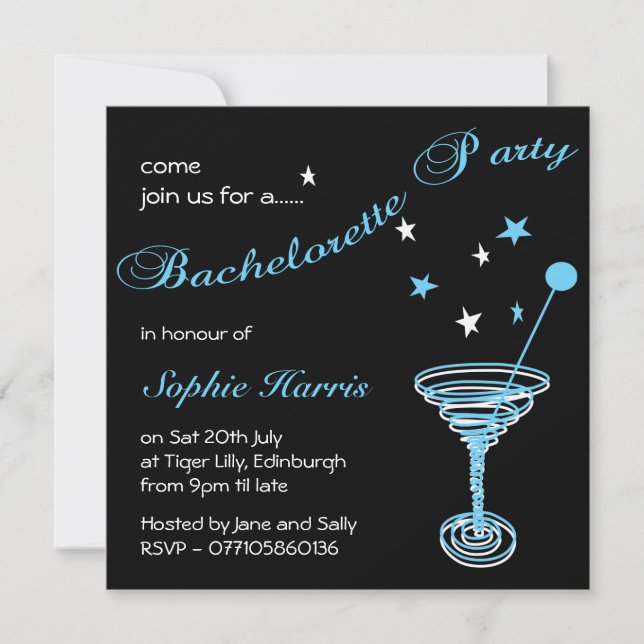 Simple Blue Martini Swirl Bachelorette Party Inbjudningar (Framsida)