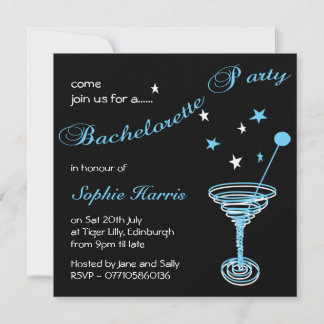 Simple Blue Martini Swirl Bachelorette Party Inbjudningar