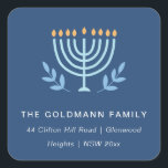 Simple Blue Menorah Candles Hanukkah Adress Fyrkantigt Klistermärke<br><div class="desc">Om du behöver ytterligare anpassningar kan du kontakta mig på yellowfebstudio@gmail.com.</div>