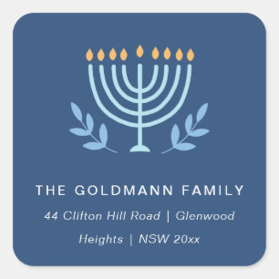Simple Blue Menorah Candles Hanukkah Adress Fyrkantigt Klistermärke
