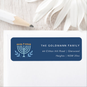 Simple Blue Menorah Candles Hanukkah Adress Returadress Etikett