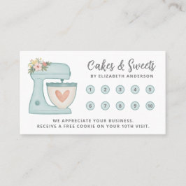 Simple Blue Mixer Floral Cake Bakery Business Lojalitetskort