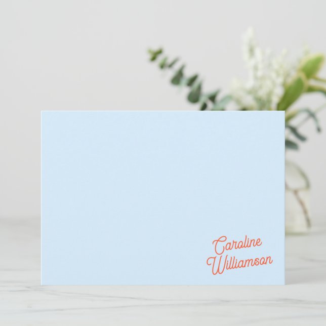 Simple Blue Orange Script Personalized Stationery Anteckningskort (Stående Fram)