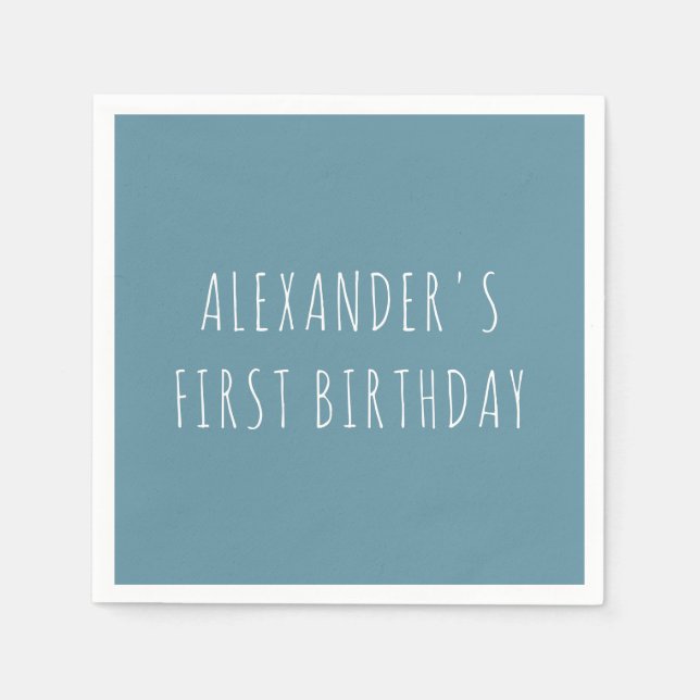 Simple Blue Personalized First Birthday Party Pappersservett (Framsidan)