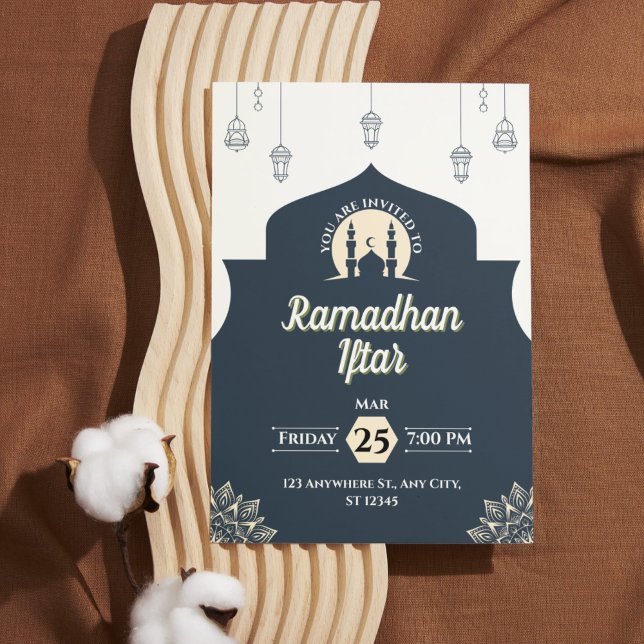 Simple Blue Ramadan Iftar-inbjudan (Porträtt) Inbjudningar (Simple Blue Ramadan Iftar Invitation (Portrait))