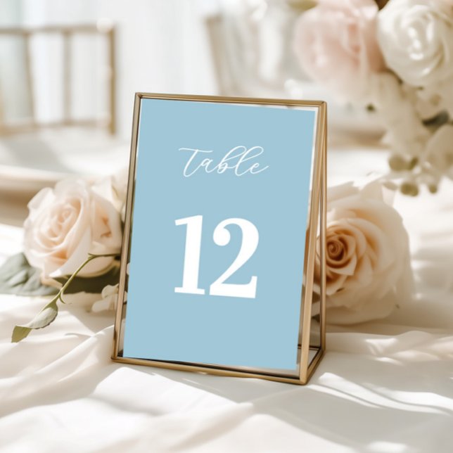 Simple Blue Table Numbers Sign Bordsnummer (table numbers, light blue decor, wedding tables, bridal shower, baptism party, simple minimalist)