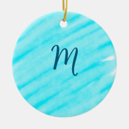 simple blue whi watercolor lines add your monogram julgransprydnad keramik