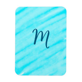 simple blue whi watercolor lines add your monogram magnet