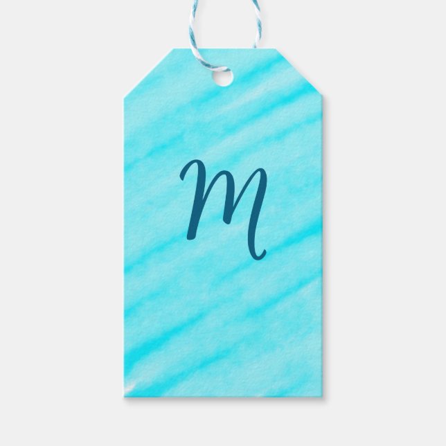 simple blue whi watercolor lines add your monogram presentetikett (Framsidan)