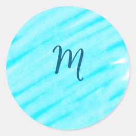 simple blue whi watercolor lines add your monogram runt klistermärke