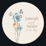 Simple Blue Wildflower Butterflies Floral Wedding Runt Klistermärke<br><div class="desc">Simple Blue Wildflower Butterflies Floral Wedding Classic Round Sticker - This boho wedding design showcases a simple layout adorned with watercolor wildflowers,  soft blue florals,  and butterfly illustrations — ideal for a nature-loving couple.</div>