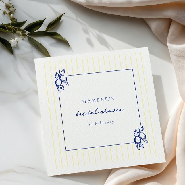 Simple Blue & Yellow Doodle Lemons Bridal Shower Pappersservett (Skapare uppladdad)