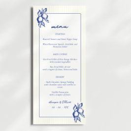 Simple Blue & Yellow Doodle Lemons Wedding Meny