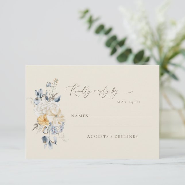 Simple Blue Yellow Floral Minimalist Wedding  OSA Kort (Stående Fram)