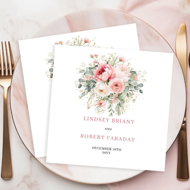 Simple Blush Roses Greenery Wedding Napkins Pappersservett (Simple Blush Roses Greenery Wedding Napkins)