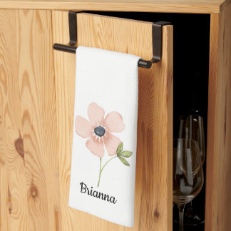 Simple Blush Watercolor Flower Name Kökshandduk