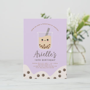 Simple Boba Bubble Mjölk Tea Lila Birthday Inbjudningar
