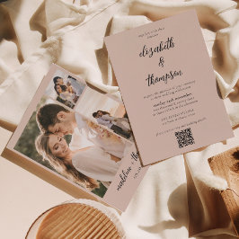 Simple Boho Beige Script Photo QR Code Bröllop Inbjudningar