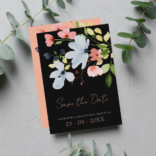 Simple Boho Black and Rosa Blommigt Bröllop Spara Datumet