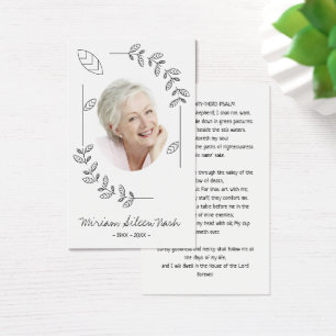 Simple Boho Black and White Photo Funeral Card Visitkort