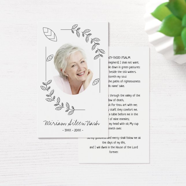 Simple Boho Black and White Photo Funeral Card Visitkort (Skivbord)