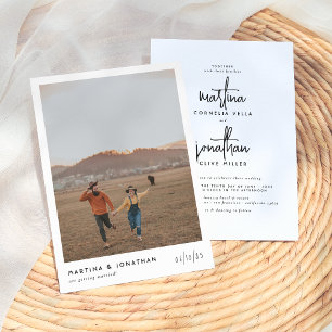 Simple Boho Black & White Elegant Photo Bröllop Inbjudningar