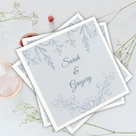 Simple Boho Blommigt Dusty Blue Bröllop Pappersservett