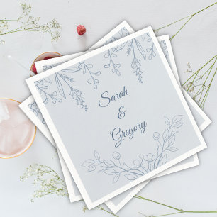 Simple Boho Blommigt Dusty Blue Bröllop Pappersservett