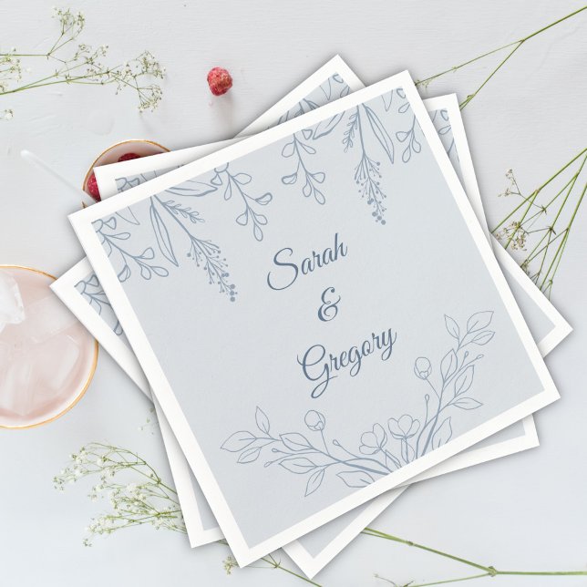 Simple Boho Blommigt Dusty Blue Bröllop Pappersservett (Skapare uppladdad)