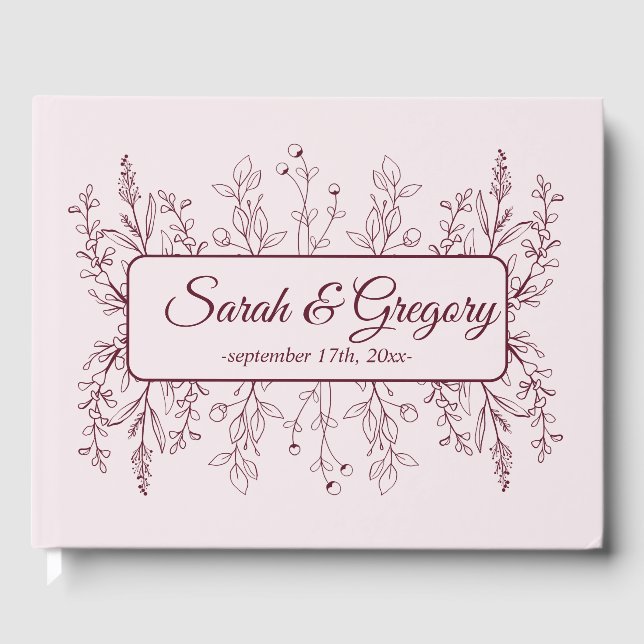 Simple Boho Blommigt Ruby Vin Bröllop Gästböcker (Framsida)