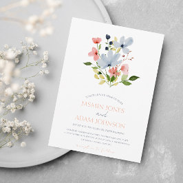 Simple Boho Blue and Rosa Blommigt Bröllop Inbjudningar