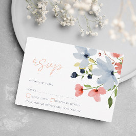 Simple Boho Blue and Rosa Blommigt Bröllop OSA Kort