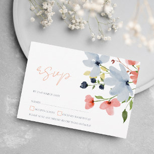 Simple Boho Blue and Rosa Blommigt Bröllop OSA Kort