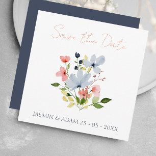 Simple Boho Blue and Rosa Blommigt Bröllop Spara Datumet