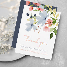 Simple Boho Blue and Rosa Blommigt Bröllop Tack Kort