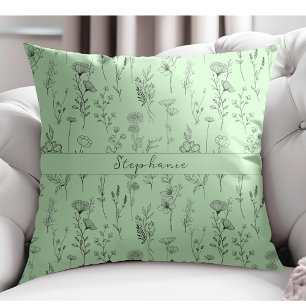Simple Boho Botanical Mönster Mint Grönt Kudde